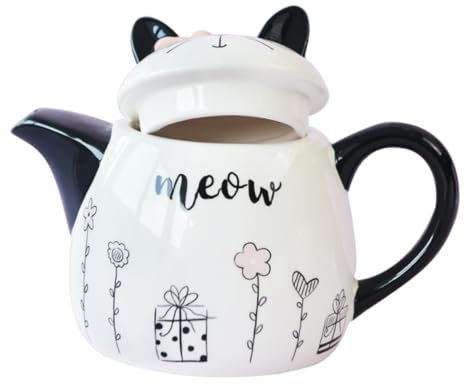 DECHOUS Ceramic Teapot Cartoon Cat Design Small Black and White Ceramic Tea Kettle Decorative Chinese Style Teaware for Home Office Travel