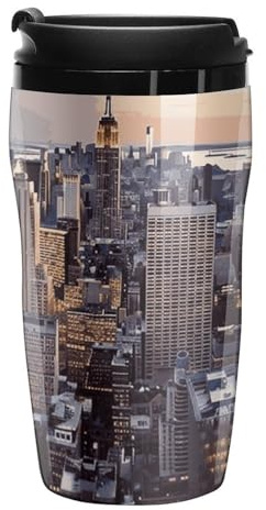 FHECVBN Doppelwandiger Reisebecher, Motiv: New York City, isolierte Kaffeetassen mit Deckel, lustige Kaffeetassen, hält Getränke kalt und heiß, 250 ml