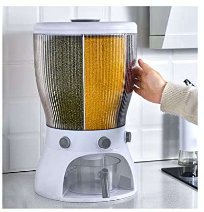 Large Capacity Grain Dispenser 4 Compartment Rice Storage Container Airtight Rotating Cereal Keeper for Rice Muesli Snacks Coffee and More