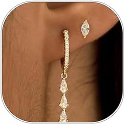 AstraGlam 2 Paar Ohrringe Gold Hängend 14K Gold Tropfen Anhänger Ohrstecker Set Für Damen Elegant Leicht Hypoallergen Schmuck Für Mehrfach Piercings
