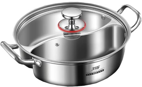 Olla caliente de acero inoxidable 316 con divisor, olla doble for sopa, doble sabor, ideal for reuniones familiares.(30cm)