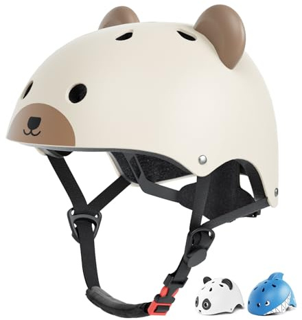 XJD Fahrradhelm Kinder,Helm Kinder 1 2 3-8 Jahre Jungen Mädchen,Verstellbarer Sicherheitshelm,Helm mit Tiermuster,Kinderhelm für Fahrrad Skaterhelm Roller Scooter(44-48cm) Bär
