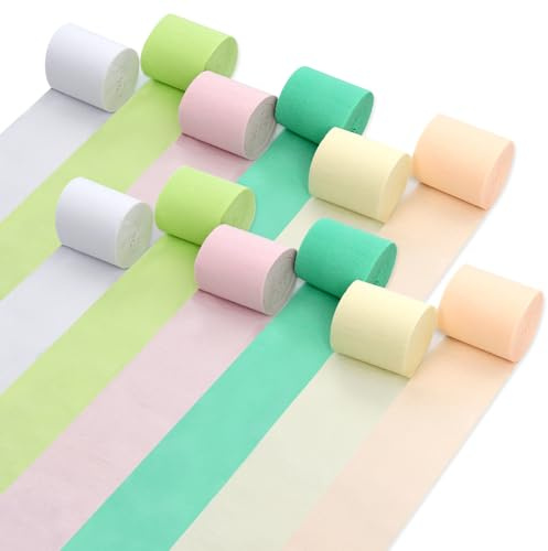 Crepe Paper Streamers, Kaluofan 12 PCS Crepe Paper Rolls, 6 Colors Streamers Party Decorations Hanging for Birthday Wedding Anniversary Engagement Festival Holiday Baby Shower Party Decora (4.5cm*10m)