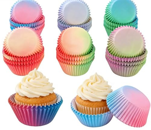 Lot de 600 caissettes à cupcakes colorées avec 6 sortes de couleurs pour la cuisson, en papier sulfurisé pour fête d'anniversaire, mariage, fête à la maison, événement à thème (3 x 5 x 7 cm)