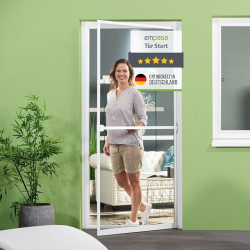 empasa Insektenschutz Fliegengitter Tür mit Alurahmen START | individuell zuschneidbar, als Selbstbausatz, Farbe: weiß, Größe: 120 x 240 cm