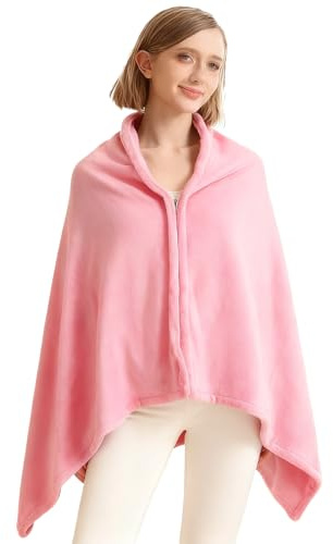 ZCJ Poncho Donna Invernale, mantello in pile spesso con chiusura lampo come coperta e calda giacca per ufficio, viaggi, divano