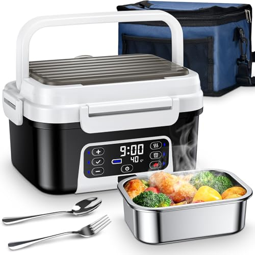 Naxup Scaldavivande Elettrico Portatile, 1.5L Porta Pranzo Riscaldabile con Timer, Per Ufficio, Cantiere, Viaggio, Auto, Scaldavivande a Batteria Ricaricabile | Heated Lunch Box