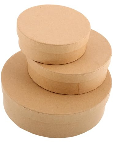 Caja Redonda de Papel con Tapa, 3 Piezas, Color Caqui