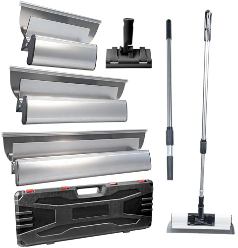 3x Spatule Enduit Lissage Set 60cm 40cm 25cm Manche en Alliage Aluminium avec Perche Télescopique 80-130cm lisseuse enduit Lame a Lisser Enduit Couteau a Enduire Inox Outil Lissage