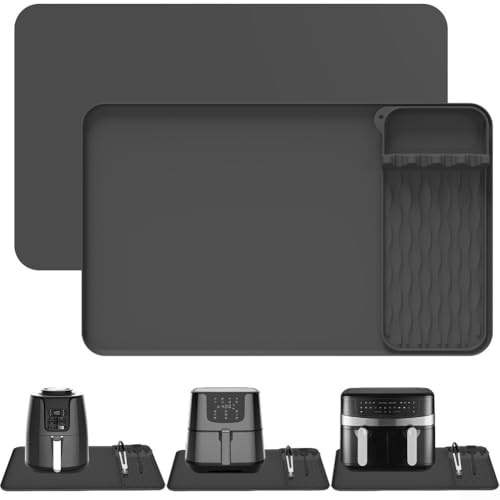 Tappetino in silicone per friggitrice ad aria con supporto per pentole, resistente al calore, per proteggere il piano di lavoro, per forno, microonde e pentole calde da usare in cucina (colore nero)