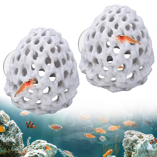MOYXZML Grotta per gamberetti in plastica, 2 pezzi, nascondiglio per acquario con ventosa, simulazione porosa, corallo, decorazione per pesci piccoli, tunnel (bianco)