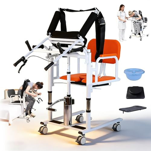 ZQHQKJ Hydraulik-Patientenlifter für Zuhause – Mit 180° Seiteneinstieg, Höhenverstellung 42-65 cm & 200 kg Tragkraft. Manueller Transferstuhl für Bett, Rollstuhl, Bad und Toilette.,Orange