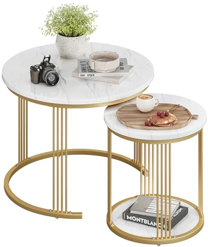 Dripex Couchtisch Set 2er Rund 40+60cm, Nesting Beistelltisch mit Stauraum