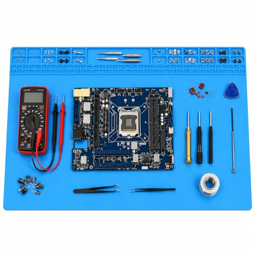 Extra Large Soldering Mat 70x40cm, 500°C Heat Resistant Heavy Duty Silicone Workbench Mat, Professional Repair Pad with Organizing Compartments & Ruler for Laptop, MacBook, Drone, Electronics Repair