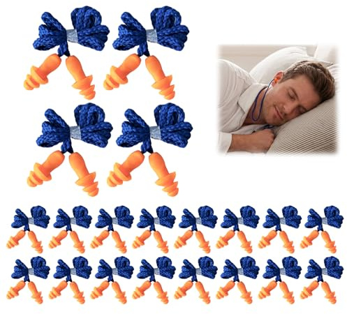 Pack de 20 Pares de Tapones para Oídos de Silicona Reutilizables con Cordón, Protección Auditiva para Dormir y Trabajar, Diseño Ergonómico en Forma de Árbol de Navidad, Azul
