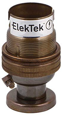 ElekTek Unswitched Lamp Holder B22 BC Bayonet Cap & Shade Ring with Solid Brass CNC Back Plate Mount, Cover and Screws - Made in UK - Antique Brass