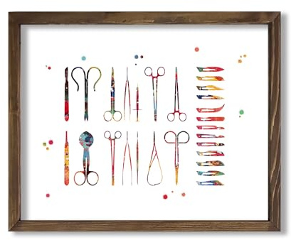 Watercolor Surgical Tools Scalpels Hemostats Clamps Anatomy Illustration Art Print for Medical Classroom Display, Surgery Lab Home Office Study Desk Dorm Science Wall Art, Med Student Surgeon Teacher Science Enthusiast Gifts - 8x10 Unframed Print