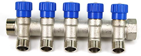 Verteiler 5-Fach mit Absperrventil Blau Sanitär 3/4 x 1/2 Wasser Heizung