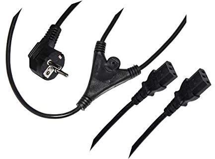 LINK LKSKX2 - Cavo di alimentazione Schuko a doppia presa IEC C13 (1,7 m, nero) – Specifica H05 VV F3G – 250V 10A per alimentare due periferiche da una sola presa