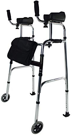 Cadre de Marche avec Appuis Brachiaux - Déambulateur Polyvalent 2 Roues - Aide à la Marche aux Personnes Âgées - Appui pour Patients Fragiles - Structure en Alu - Poids Max 125kg