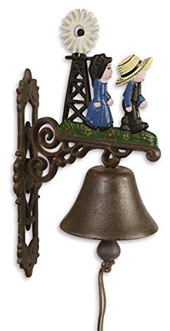 Clever-Deko Gartenglocke Windrad Windmühle Gusseisen Eisen Eisenglocke Metallglocke Wandglocke Schiffsglocke Antik rustikal braun Bauernhof Hofglocke