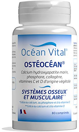 Phyto Sud Ostéocéan - Collagene Marin 600 mg, Calcium, Vitamine D et Vitamine C - Complément Alimentaire Articulation Pour Les Systèmes Osseux & Musculaires - 80 Comprimés - Fabrication Française