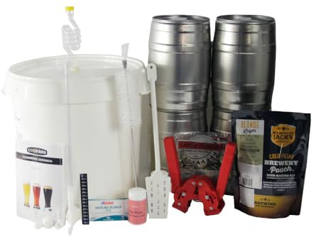 Kit para hacer cerveza artesana en casa 30 L con fermentador 30 L y 4 barriles 5 L, extracto de malta lupulizado, levadura, grifo antisedimento, airlock, desinfectante sin aclarado, guía paso a paso