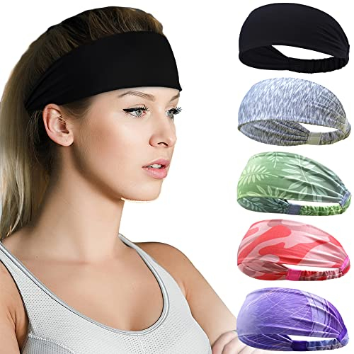 Pack of 5 Sport Stirnbänder Damen & Herren von Beister, Double Sided Feuchtigkeitsabführend Workout, Schweißband rutschfest, Highly Stretchy Haarband für Yoga, Laufen, Radfahren, Basketball