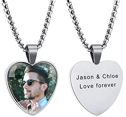 MeMeDIY Collana con Ciondolo con Foto Personalizzata Collana Commemorativa con Testo Foto Personalizzato Regalo Personalizzato per Donna Uomo (Argento & Foto+Testo)