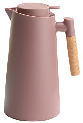 Pichet isotherme,ERYUE 1L Carafe à café thermique Double paroi cafetière sous vide Carafe thermique Thermos Pot avec manche en bois Bouilloire à eau Flacon isolé Carafe à thé gardant au chaud et au f