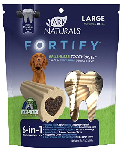 Ark Naturals Fortify Brushless Toothpaste – Large Breeds, 18oz Bag – Dog Dental Chew with Calcium, Omegas & Beef Marrow Center – Support Strong Teeth and Freshen Breath with Dental Chews for Dogs