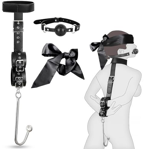 BDSMAGE Bondageset Fessel Set mit Analhaken,Fesseln Sex Set Handschellen Halsband Knebel Augenbinde Erotische,BDSMs Spielzeug hart,SM Sexspielzeug extreme Paare (Schwarz)