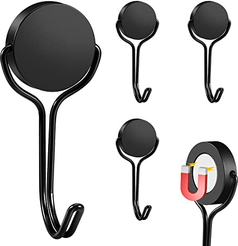 Buelkmag Magnethaken, robuste 304-Edelstahl-Magnethaken für Kreuzfahrt-Kühlschrankgrill, starker Magnet mit Haken für Heimküche, Garagen-Werkzeugkasten, 4 Stück (Schwarz, 3,2 cm – 1 18 kg)