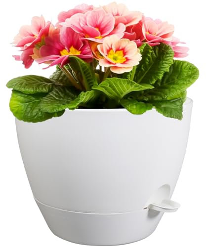 Meowell 12 inch Large Self Watering Pots for Indoor Outdoor Plants, Plant Pots with Mesh Drainage Holes for Garden House Plants, Plastic Planters with Reservoir for Flower Plants, White