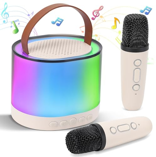 Macchina per karaoke per bambini e adulti, mini altoparlante Bluetooth portatile con 2 microfoni wireless e LED, regalo di compleanno per ragazzi e ragazze dai 4 ai 12 anni, KTV per la casa, prodotto