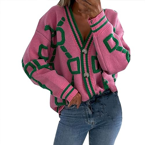 Sweaters for Women Everyday Long Sleeve Button Cardigans Top Chunky Knit Boyfriend Jumpers Oversized Sweater Japanese College Style Sweater Coat Retro Loose Casual Knitted Top for Autumn Winter Spring