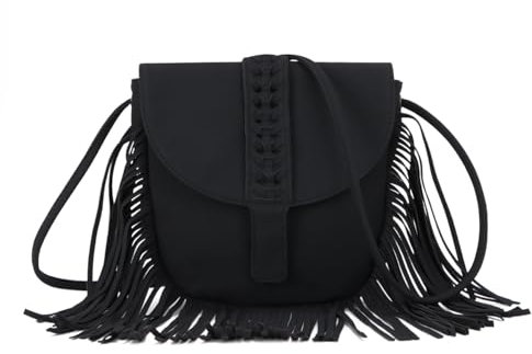 LHHMZ Damen Fransen Hobo Tasche Retro Quaste Umhängetasche Fransen Wildleder Bohemian Tasche Quaste Hippie Satteltasche