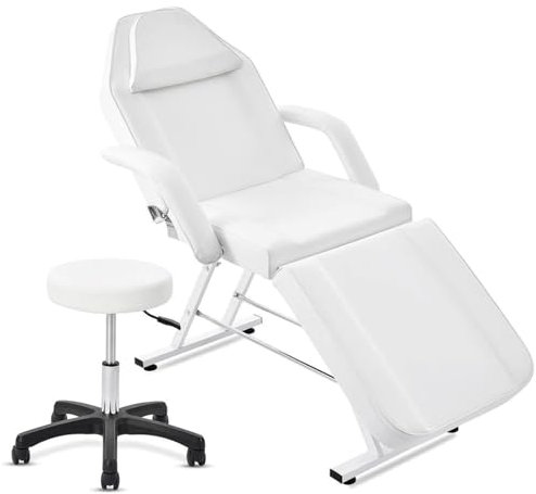 Verstellbarer Friseurstuhl/Massageliege für Massage, dreifach zusammenklappbar, stabil, praktisch, starke Unterstützung, Weiß
