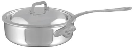 Mauviel M'Cook SB 5-Ply Stainless Steel Saute Pan With Lid, And Brushed Cast Stainless Steel Handle, 6-qt, Made In France