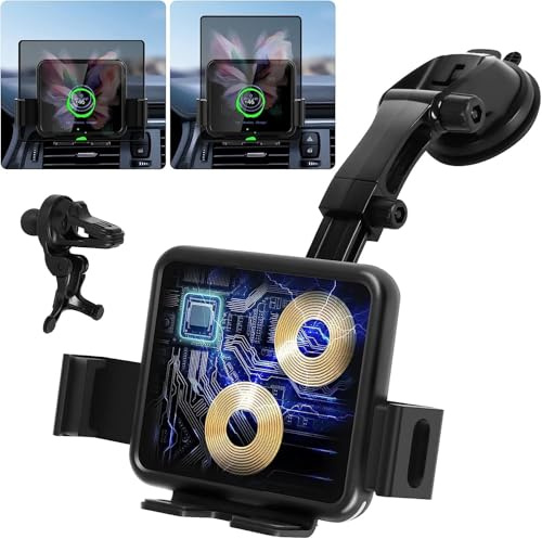 Support Telephone Voiture,15W Qi Chargeur Induction Voiture, Double Bobine Chargeur sans Fil Voiture Rapide Automatic Clamping Porte Telephone Voiture pour Samsung Galaxy Z Fold 6/5/4 pour Iphone