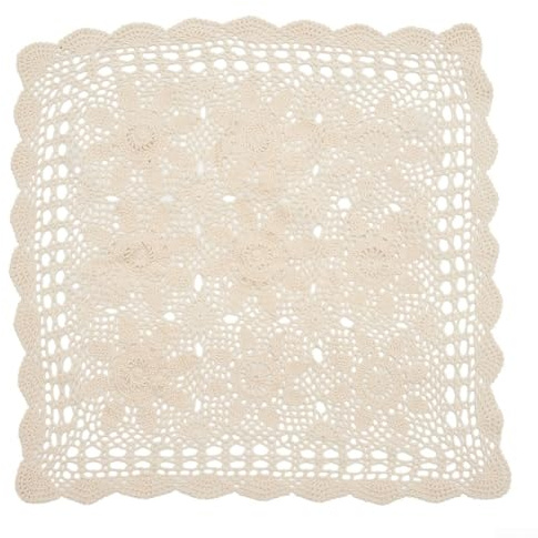 Besttoolifes Napperon carré vintage en coton dentelle au crochet floral nappe de table décorative creuse faite à la main pour table à manger, café, hôtel, restaurant (60 x 60 cm, beige)