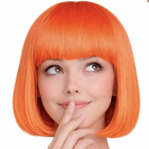 Hatstar Bob Perücke Orange, Charleston-Perücke für Damen und Herren, Kostüm Accessoire für Karneval, Fasching und Halloween, 100% Polyester