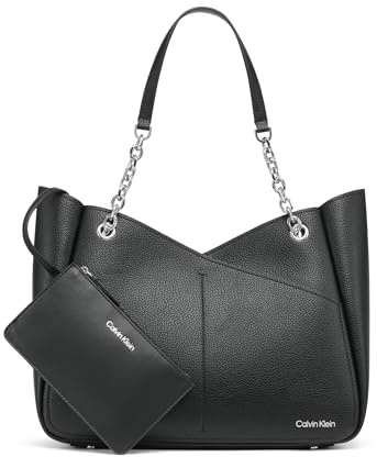 Calvin Klein Zoe Chain Tote, Black/Silver, One Size