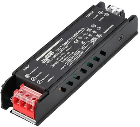 Jandei - Fuente de Alimentación Transformador 110/220V AC a 12V DC, Instalación en Interior IP20 para Tira Led, Neón o Dispositivos de Bajo Voltaje (12V-60W-5A-IP20)
