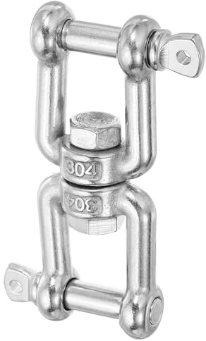 sourcing map Heavy Duty M10 Double Swivel Eye Hook, 304 Stainless Steel Ended Jaw x Jaw Chain Swivel Shackle Ring Connector Load 600 KG/1322 lbs for Hanging