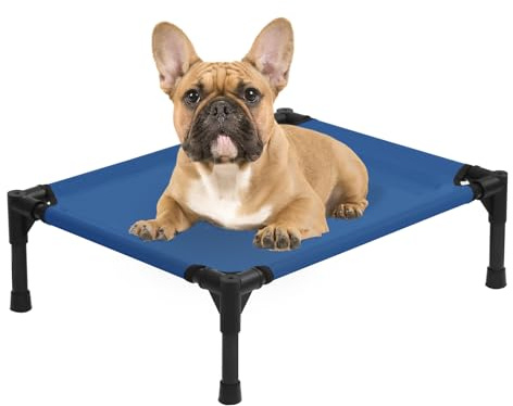 Dokdogs Kleines, erhöhtes Hundebett, 55,9 cm, Kühlbett für Welpen, mit abnehmbarem, waschbarem, atmungsaktivem Netzgewebe, erhöhtes Hundebett für drinnen und draußen, Blau