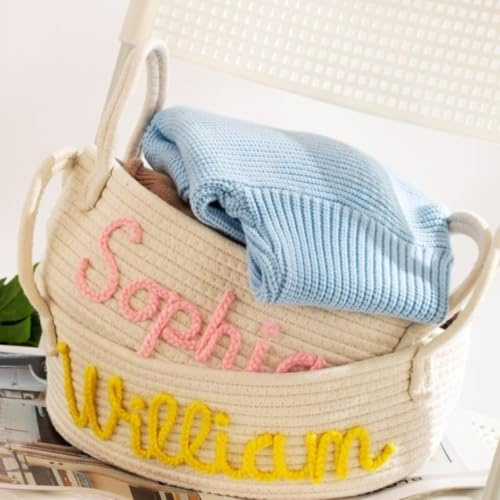 Personalisierter Handgemachter Baby Shower Geschenkkorb, Seil Baumwolle Baby Geschenkkorb, Oster Spielzeugkorb(M)