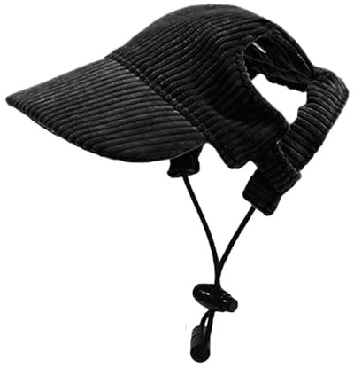 Hunde Baseballmütze, Verstellbar Sommer Sonnenschutz Hut Sonnenhüte mit Ohrlöchern, Haustier Sommer Hut für Welpen Hunde Mütze (Schwarz, S)