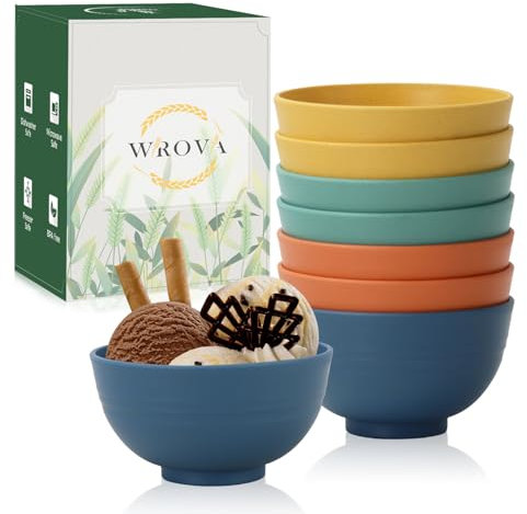 Wrova Reusable Small Bowls 10 oz Set of 8 - Unbreakable Dessert Bowl for Kitchen - Mini Bowls for Ice Cream, Snack and Fruits - Microwave & Dishwasher Safe Appetizer Bowl - Multi Colors
