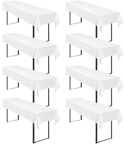 Pesonlook 8Stück Biertisch Tischdecke Weiß für Biertisch, 250 x 100 cm | Biertisch Cover Universell für 50 cm und 70 cm Biertisch, Waschbar Polyester Rechteckige Tischdecke für Partys im Freien